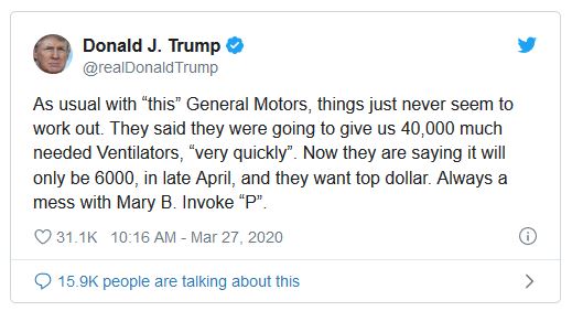 Trump invokes Production Act, forcing GM to make ventilators