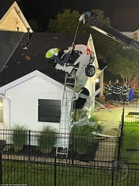 WATCH: Teens Leaving Graduation Party Some How Launch Themselves Into The Roof Of A HOUSE!