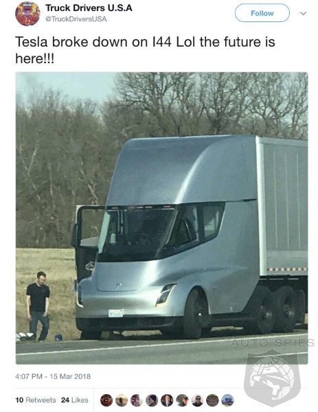 Tesla Semi Sitting On Side Of The Road Makes Detractors Rejoice