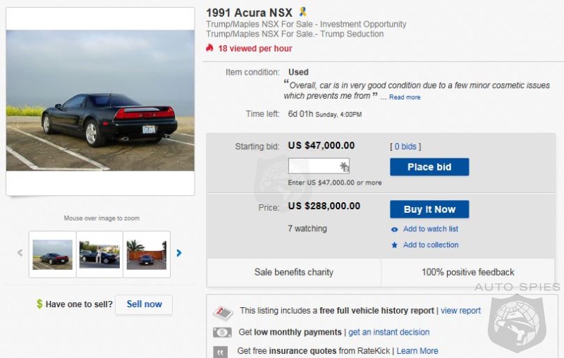 Trump's NSX On Ebay For $20K Over Blue Book - Would You Have Held Out Until He Became President?